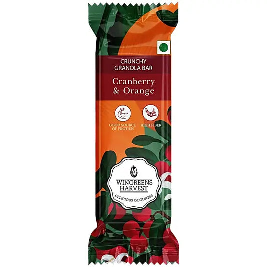 Wingreens harvest crunchy granola bar cranberry and orange 40gm