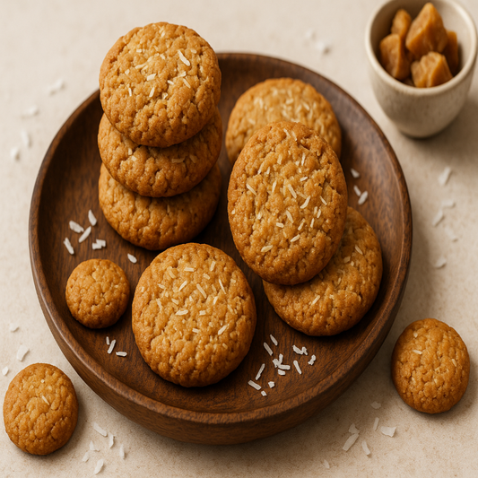 Wheat Jaggery Coconut Cookies